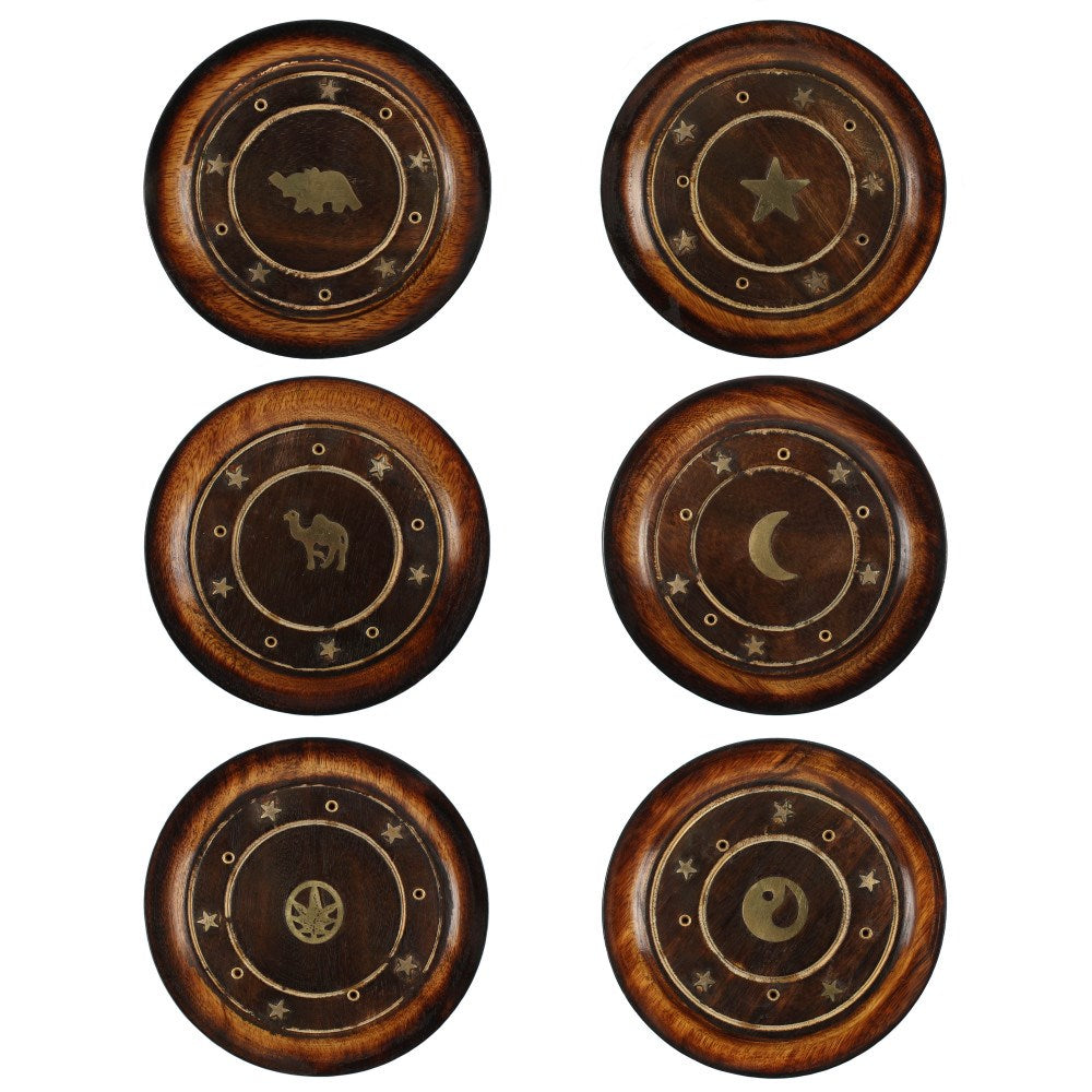 Mango Wood Round Plate Incense Holder - Pack of 12