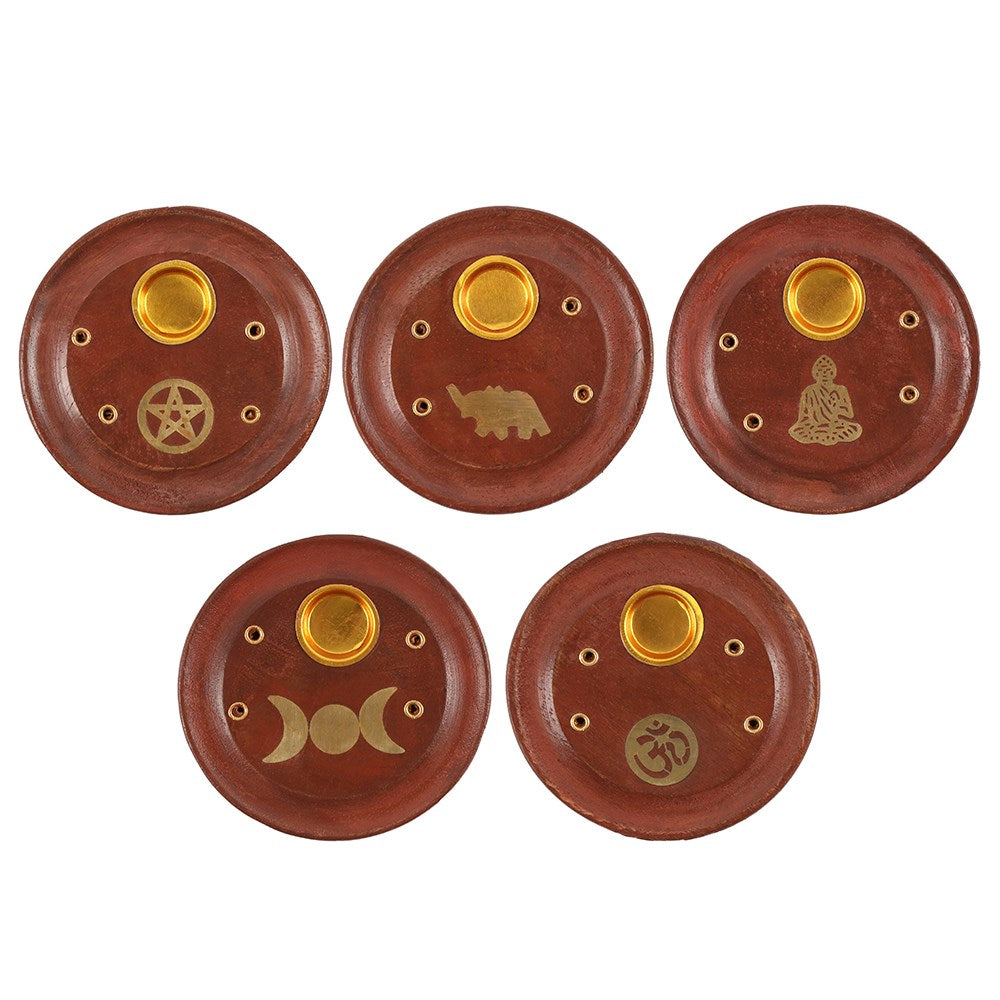 Round Wooden Incense Stick and Cone Holder - Pack of 5