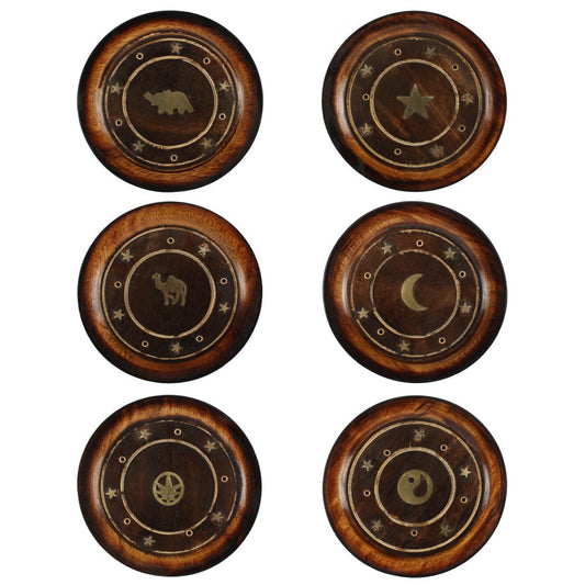 Mango Wood Round Plate Incense Holder - Pack of 12